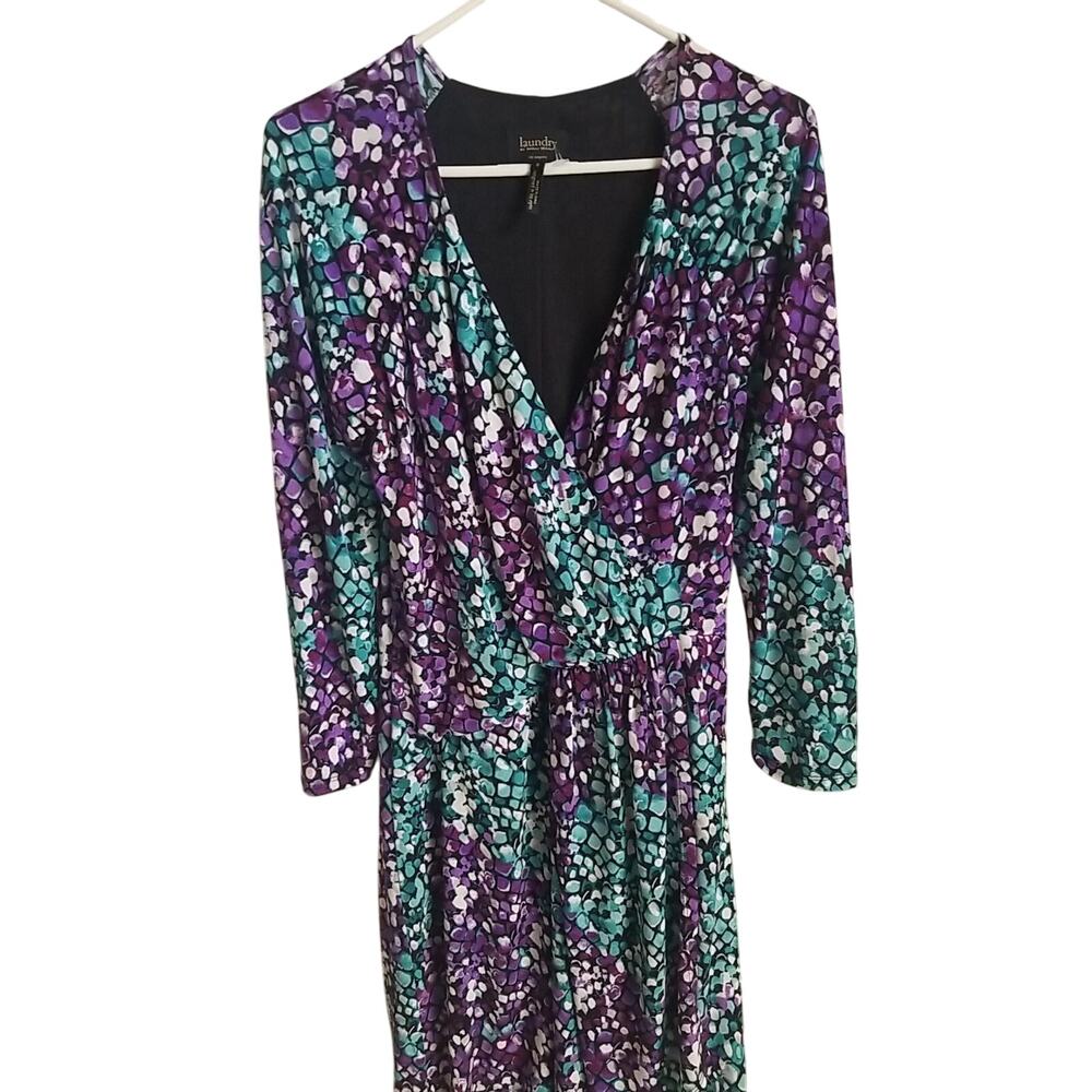 LAUNDRY BY SHELLI SEGAL Women's Purple Blue Lined Waist Faux-wrap Dress 8